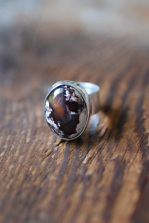 Mocha Rainbow Fire Opal Ring