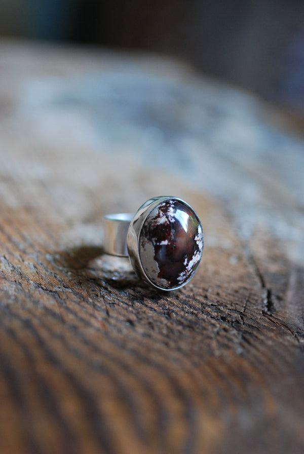 Mocha Rainbow Fire Opal Ring