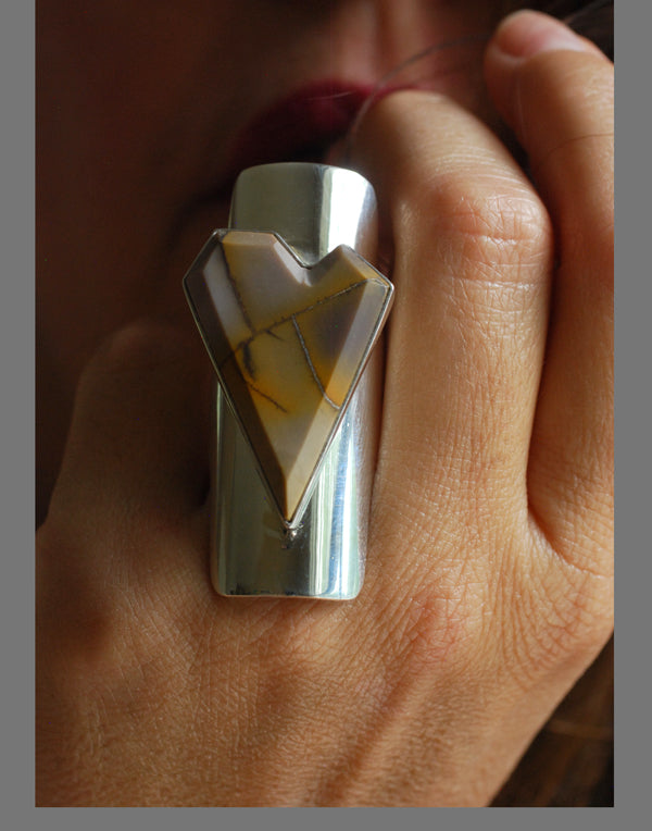 Heart Of Gold Jasper Geometric Gem Ring