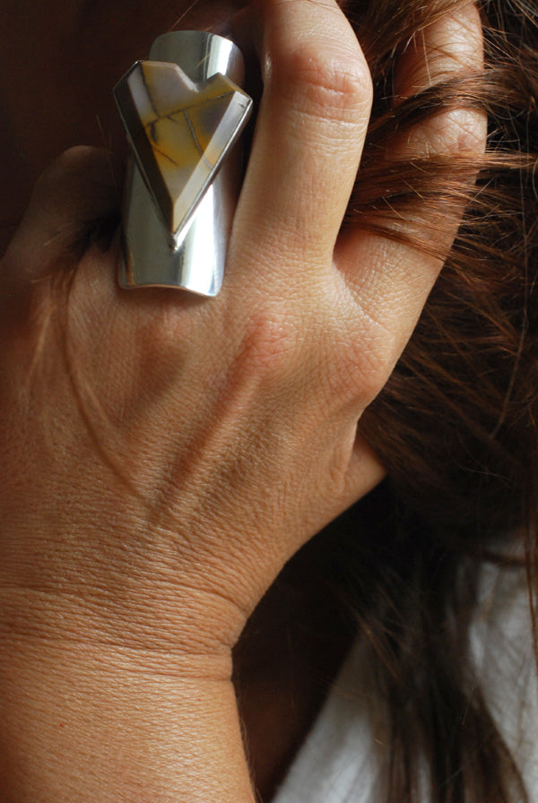 Heart Of Gold Jasper Geometric Gem Ring