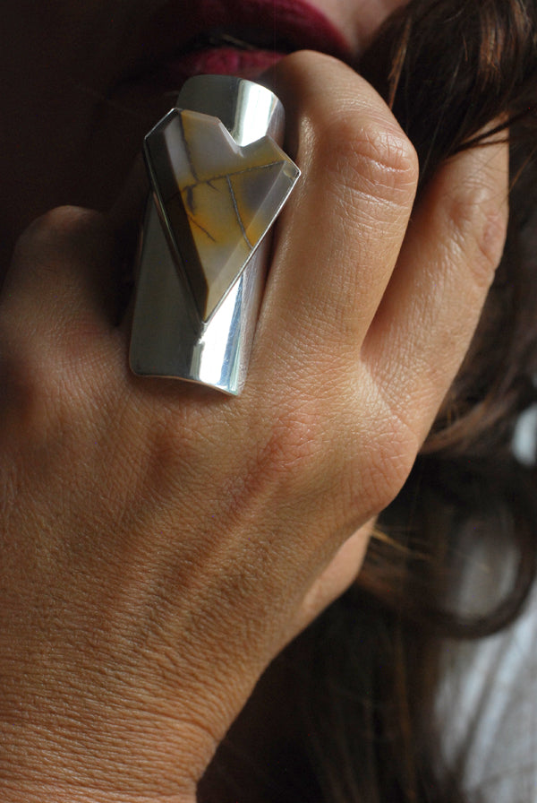 Heart Of Gold Jasper Geometric Gem Ring