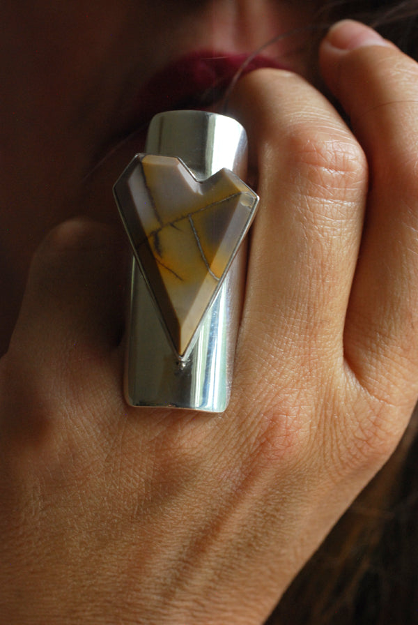 Heart Of Gold Jasper Geometric Gem Ring