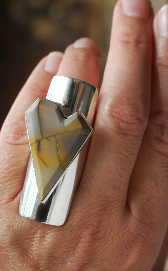 Heart Of Gold Jasper Geometric Gem Ring