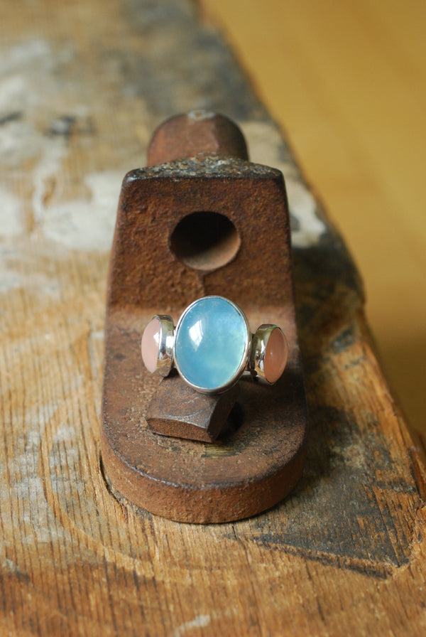 Moonwater Cloister Ring Aquamarine And Pink Chalcedony