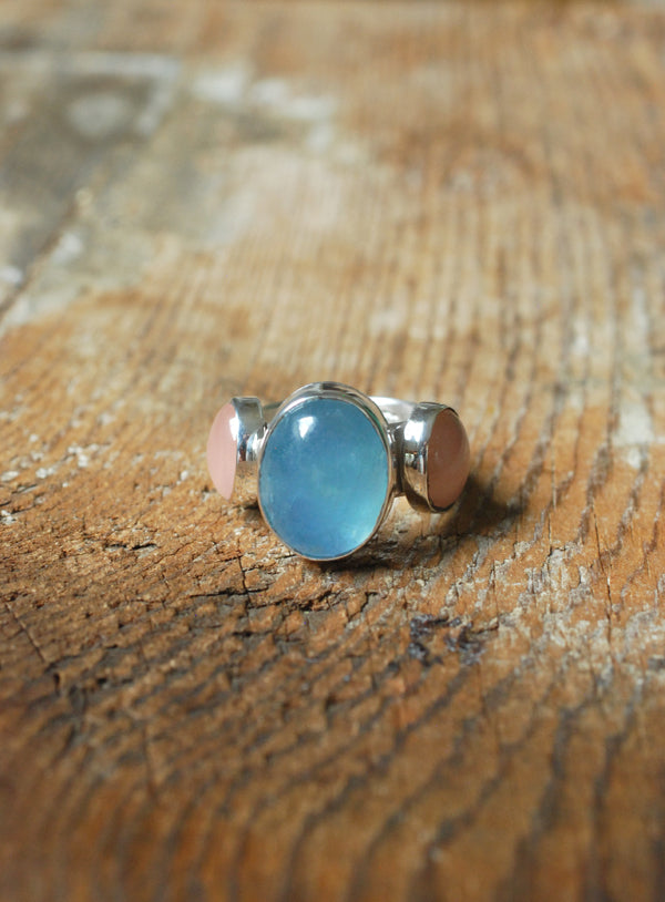 Moonwater Cloister Ring Aquamarine And Pink Chalcedony