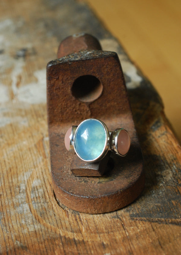 Moonwater Cloister Ring Aquamarine And Pink Chalcedony
