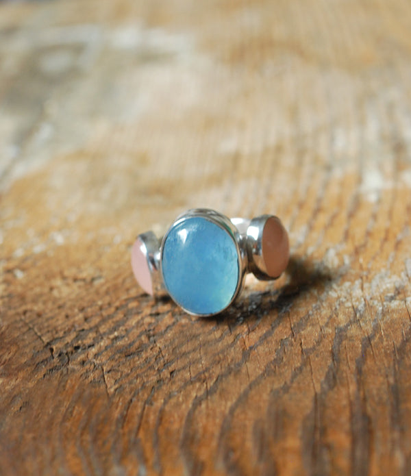Moonwater Cloister Ring Aquamarine And Pink Chalcedony