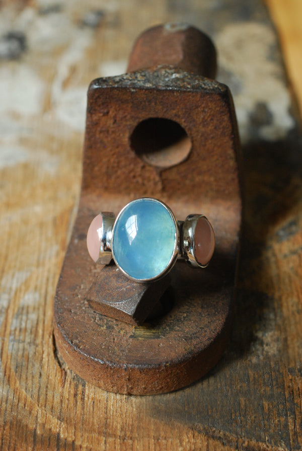 Moonwater Cloister Ring Aquamarine And Pink Chalcedony