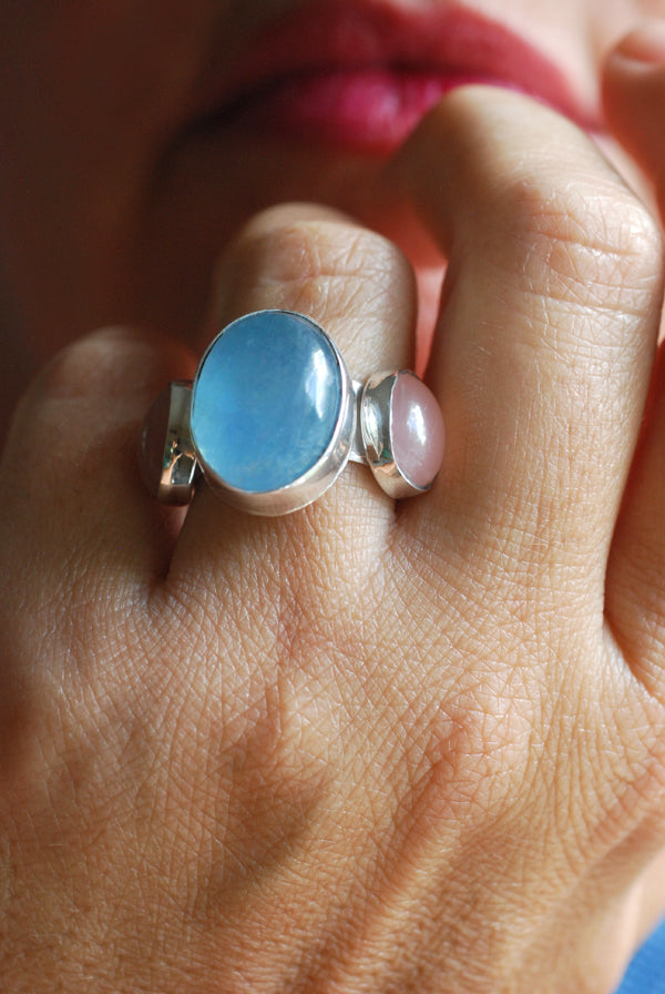 Moonwater Cloister Ring Aquamarine And Pink Chalcedony