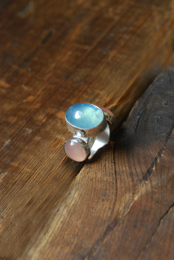 Moonwater Cloister Ring Aquamarine And Pink Chalcedony
