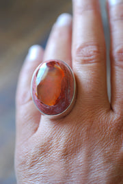 Halloween Moon Ring Statement Fire Opal