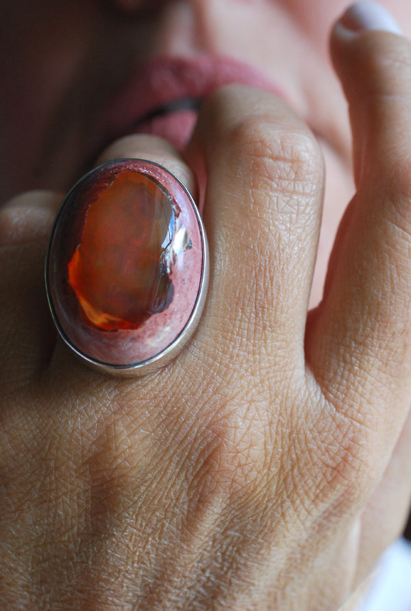 Halloween Moon Ring Statement Fire Opal