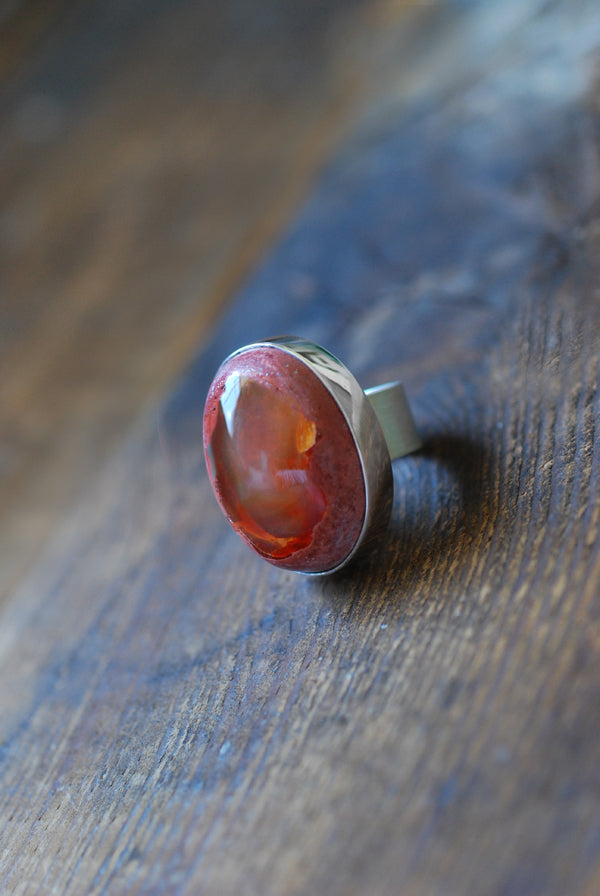 Halloween Moon Ring Statement Fire Opal