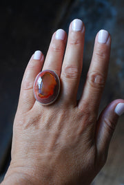 Halloween Moon Ring Statement Fire Opal