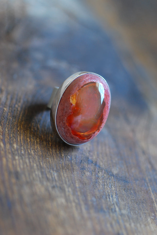 Halloween Moon Ring Statement Fire Opal