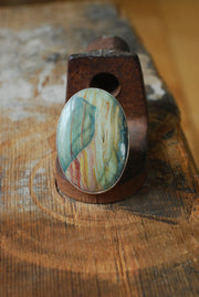 Sierra Verde Ring Rainbow Green Petrified Wood