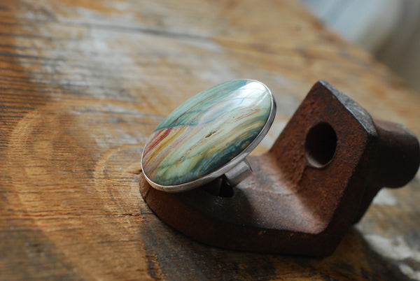 Sierra Verde Ring Rainbow Green Petrified Wood
