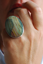 Sierra Verde Ring Rainbow Green Petrified Wood