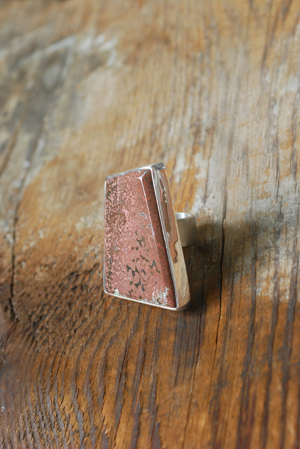 Old Stock Pink Ocean Jasper Statement Ring Tiny Floating Orbs