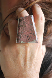 Old Stock Pink Ocean Jasper Statement Ring Tiny Floating Orbs