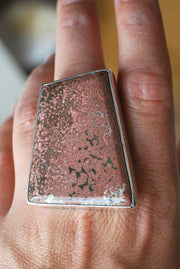 Old Stock Pink Ocean Jasper Statement Ring Tiny Floating Orbs