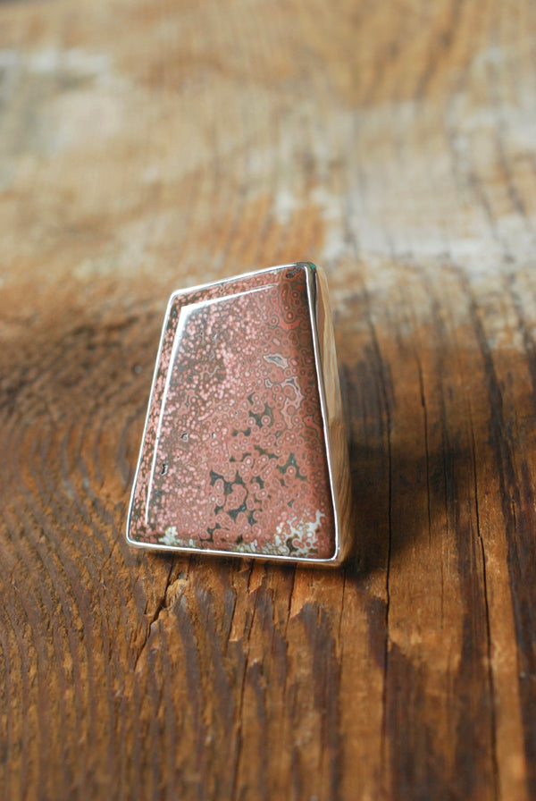 Old Stock Pink Ocean Jasper Statement Ring Tiny Floating Orbs