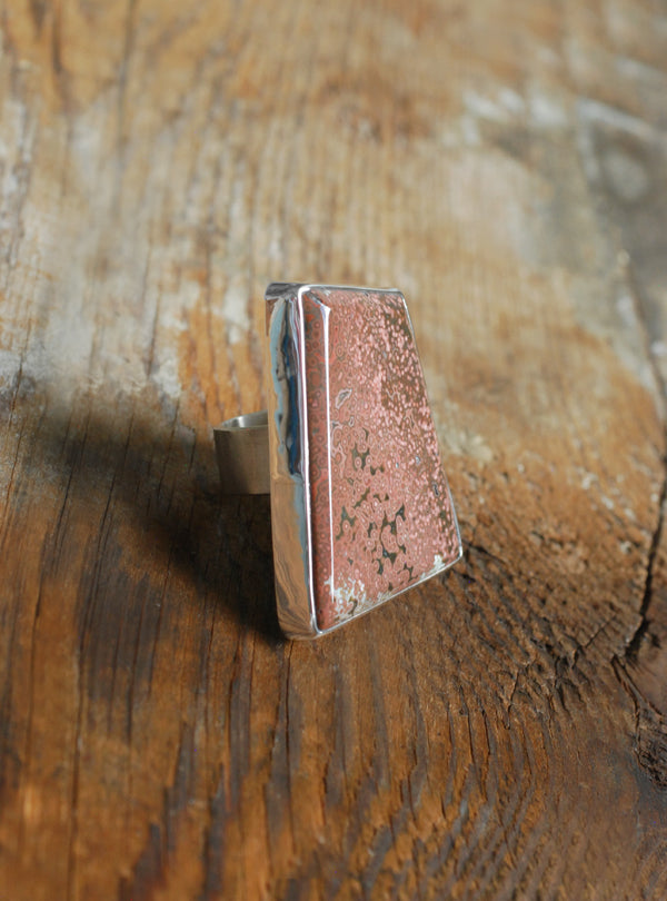 Old Stock Pink Ocean Jasper Statement Ring Tiny Floating Orbs