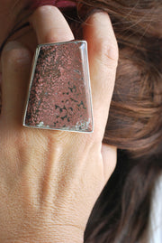 Old Stock Pink Ocean Jasper Statement Ring Tiny Floating Orbs