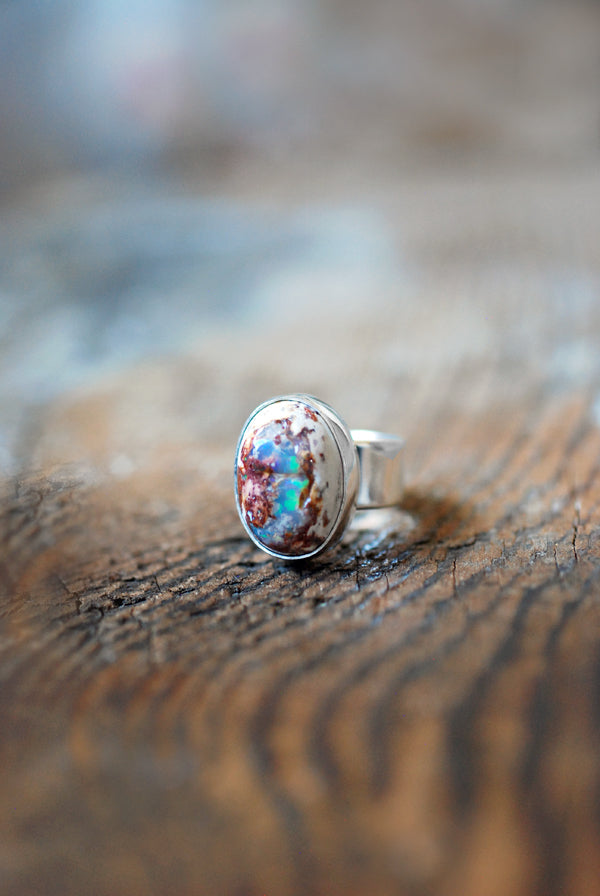 Holiday Lights Rainbow Fire Opal Ring Raw Opal