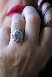 Holiday Lights Rainbow Fire Opal Ring Raw Opal