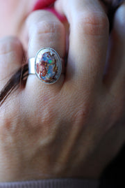 Holiday Lights Rainbow Fire Opal Ring Raw Opal