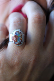 Holiday Lights Rainbow Fire Opal Ring Raw Opal