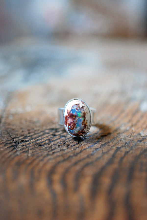 Holiday Lights Rainbow Fire Opal Ring Raw Opal