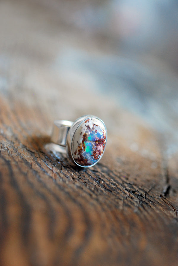 Holiday Lights Rainbow Fire Opal Ring Raw Opal