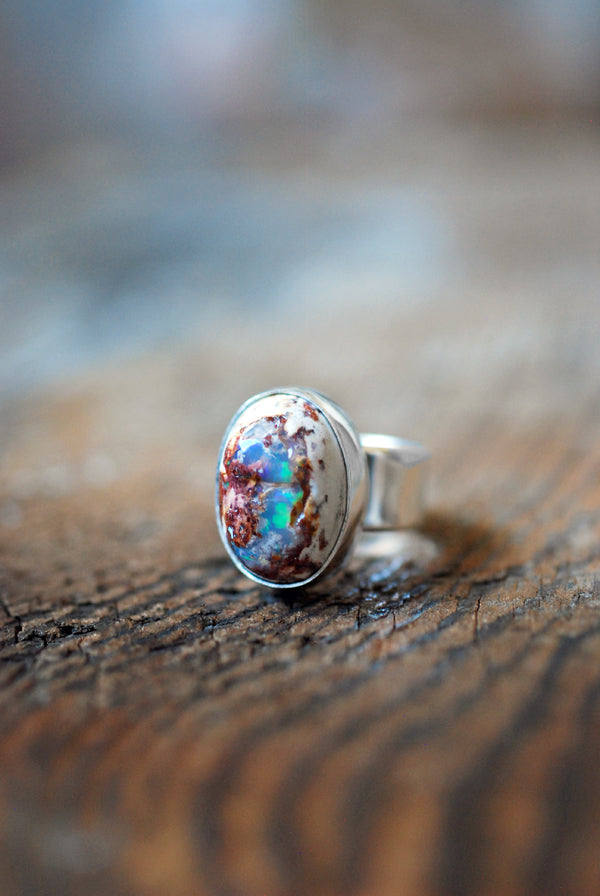 Holiday Lights Rainbow Fire Opal Ring Raw Opal