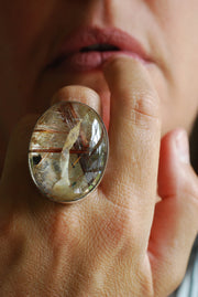 Gem Copper Red Rutilated Crystal Quartz Statement Ring