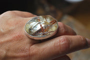 Gem Copper Red Rutilated Crystal Quartz Statement Ring
