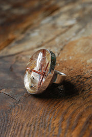Gem Copper Red Rutilated Crystal Quartz Statement Ring