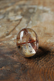 Gem Copper Red Rutilated Crystal Quartz Statement Ring