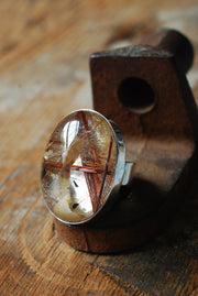 Gem Copper Red Rutilated Crystal Quartz Statement Ring