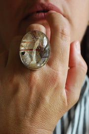Gem Copper Red Rutilated Crystal Quartz Statement Ring