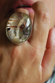 Gem Copper Red Rutilated Crystal Quartz Statement Ring