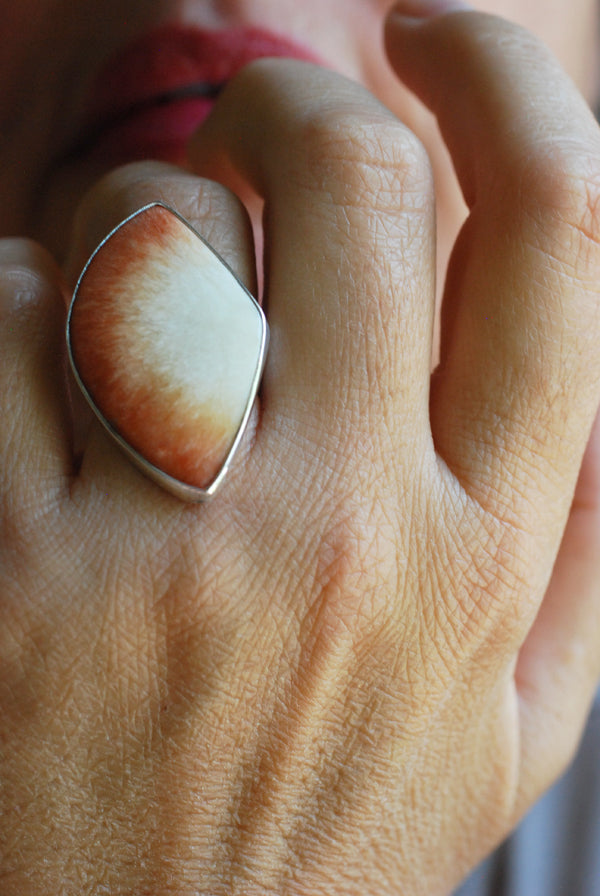 Summer Solstice Ring Red Scolecite Crystal