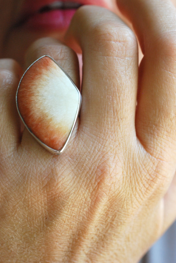 Summer Solstice Ring Red Scolecite Crystal