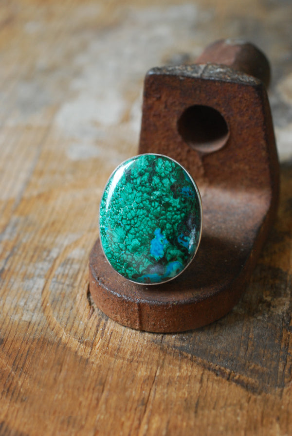 Reef Ring Chrysocolla Malachite Feather Plumes