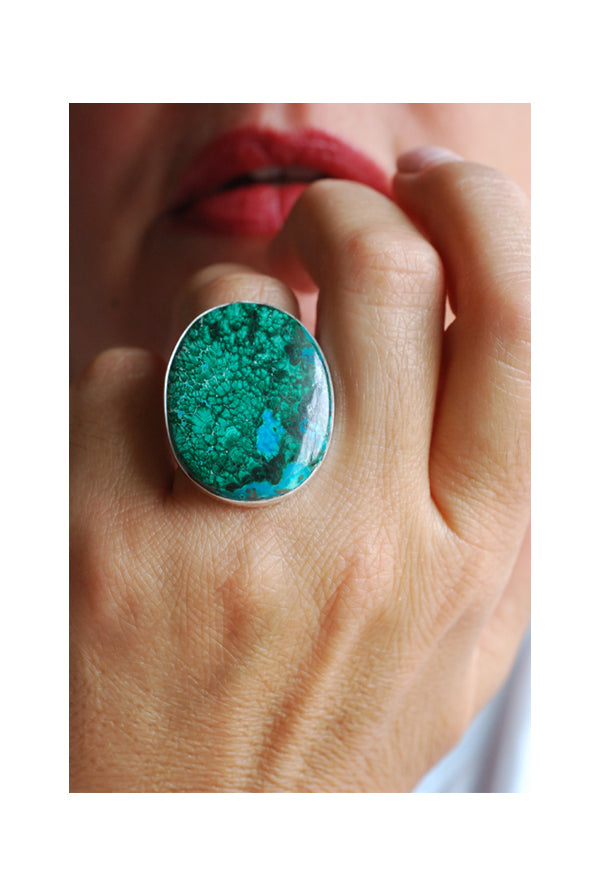 Reef Ring Chrysocolla Malachite Feather Plumes