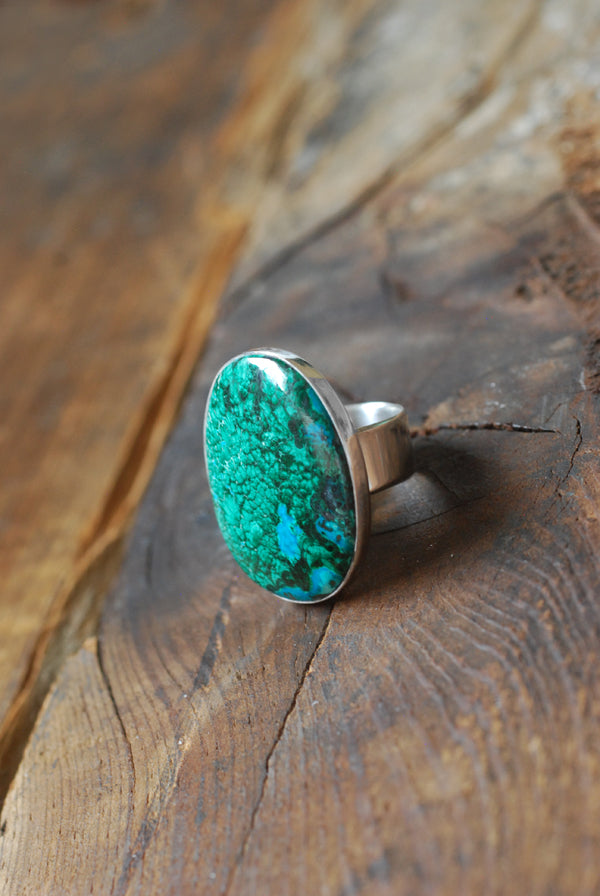 Reef Ring Chrysocolla Malachite Feather Plumes