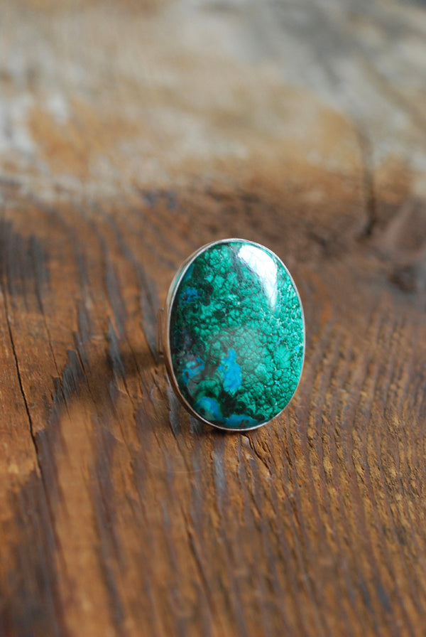 Reef Ring Chrysocolla Malachite Feather Plumes