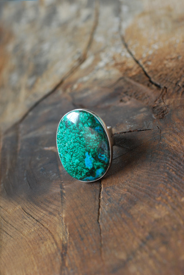 Reef Ring Chrysocolla Malachite Feather Plumes