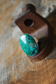 Reef Ring Chrysocolla Malachite Feather Plumes